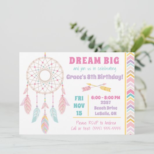Dream Big Dream Catcher Birthday Uitnodiging (Staand voorkant)