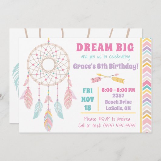 Dream Big Dream Catcher Birthday Uitnodiging (Voorkant / Achterkant)