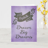 Dream Big Dreams Afstuderen Gefeliciteerd Paarse Kaart (Gele Bloem)