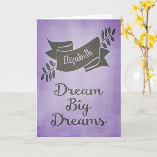 Dream Big Dreams Afstuderen Gefeliciteerd Paarse Kaart (Gele Bloem)