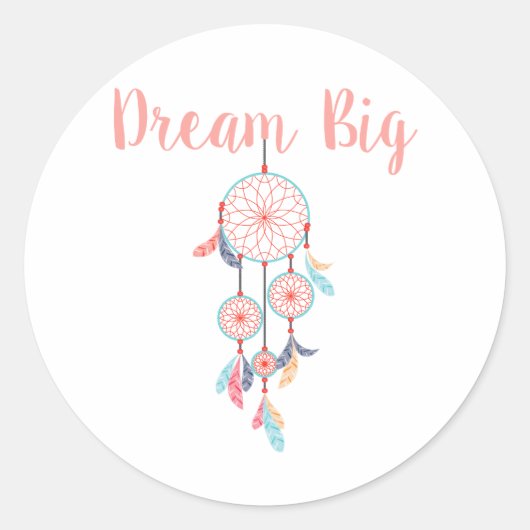Dream Big Dreamweaver Dream Catcher in Peach Ronde Sticker (Voorkant)