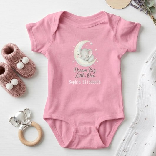 Dream Big Elephant on Moon  Personalized Bodysuit