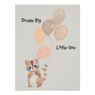 "Dream Big" gepersonaliseerde wasbeer met ballonne Perfect Poster
