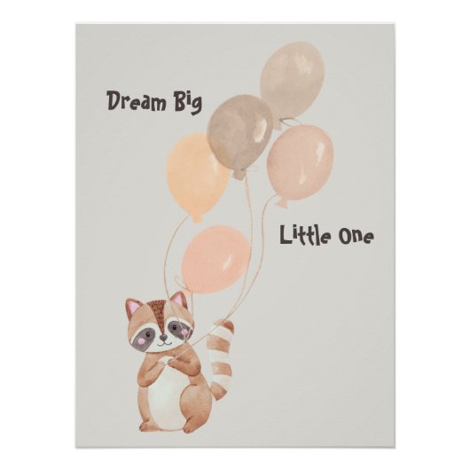 "Dream Big" gepersonaliseerde wasbeer met ballonne Perfect Poster (Voorkant)