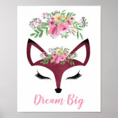 "Dream Big" Girly Fox Poster (Voorkant)