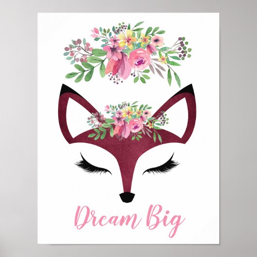 "Dream Big" Girly Fox Poster (Voorkant)