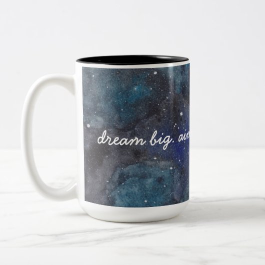Dream Big Inspirerend Galaxy in Blue Tweekleurige Koffiemok (Links)