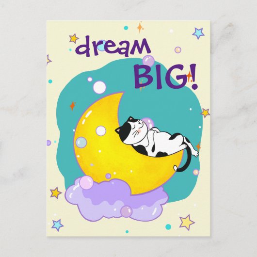 "Dream Big"-kat dat op de maanpas springt Briefkaart (Voorkant)