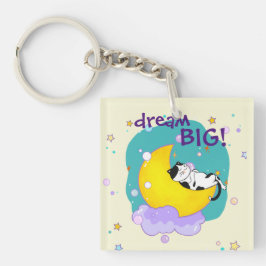 "Dream Big" Kat op het Inspirerend citaat van Moon Sleutelhanger