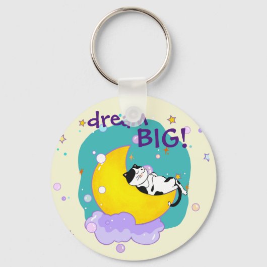 "Dream Big" Kat op het Inspirerend citaat van Moon Sleutelhanger (Voorkant)