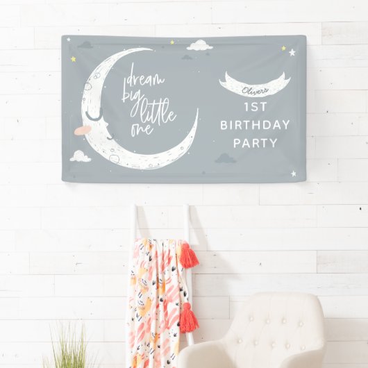 Dream big little one 1e jarig party spandoek (Insitu)