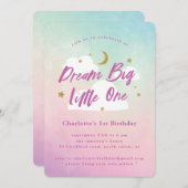 Dream Big Little One 1st Birthday Uitnodiging (Voorkant / Achterkant)