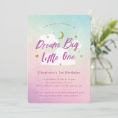 Dream Big Little One 1st Birthday Uitnodiging (Staand voorkant)