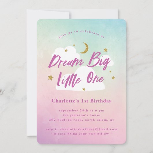 Dream Big Little One 1st Birthday Uitnodiging (Voorkant)
