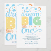 Dream Big Little One Blue Baby Boy Eerste Verjaard Bedankkaart (Voorkant / Achterkant)