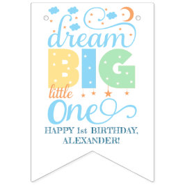 Dream Big Little One Blue Baby Boy Eerste Verjaard Vlaggetjes