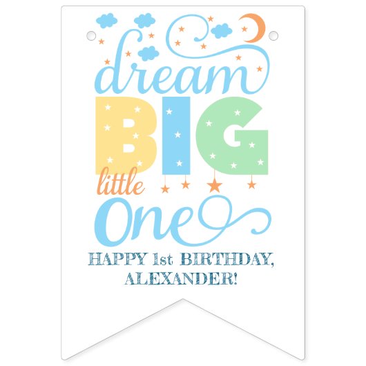 Dream Big Little One Blue Baby Boy Eerste Verjaard Vlaggetjes (Derde vlag)
