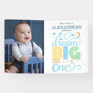 Dream Big Little One Blue Boy 1e verjaardag Welkom Spandoek