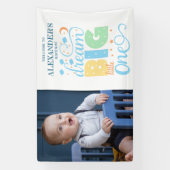 Dream Big Little One Blue Boy 1e verjaardag Welkom Spandoek (Verticaal)