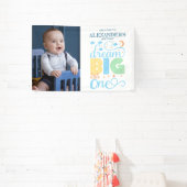 Dream Big Little One Blue Boy 1e verjaardag Welkom Spandoek (Insitu)