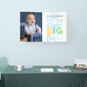 Dream Big Little One Blue Boy 1e verjaardag Welkom Spandoek (Beurs)