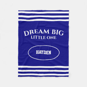 Dream Big Little One Child Name Navy Blue Fleece Deken