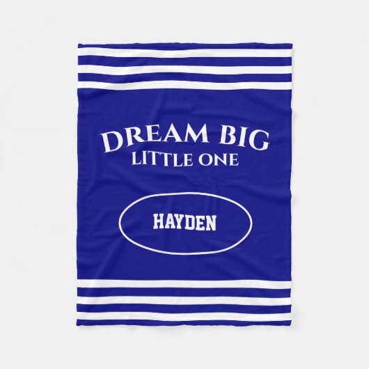 Dream Big Little One Child Name Navy Blue Fleece Deken (Voorkant)