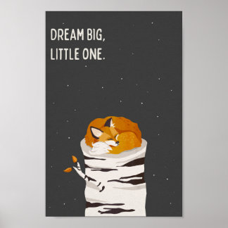 "Dream Big Little One" Cute Fox & Moon Art Kinder Poster