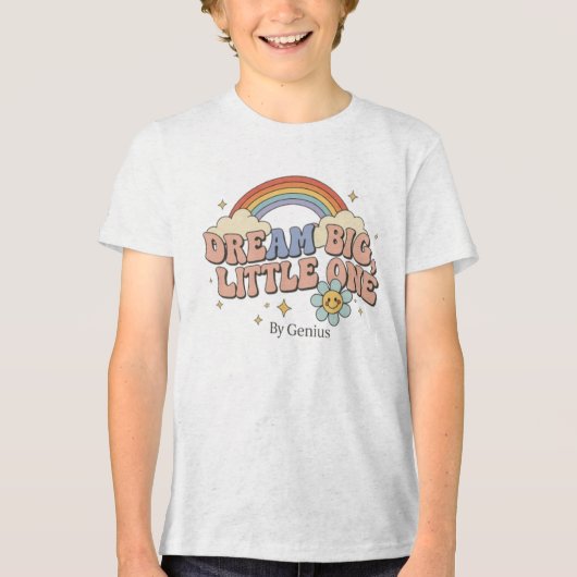 Dream Big Little One T-Shirt, Groovy Retro Rainbow Tri-Blend Shirt (Voorkant)