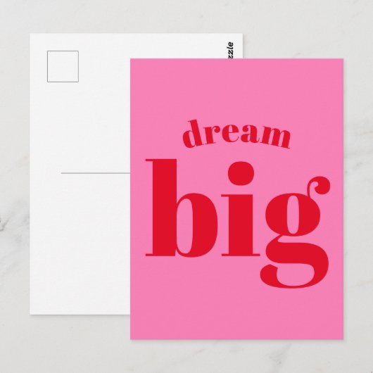 Dream Big! Modern Bold Red - Hot Pink Typografie Briefkaart (Voorkant / Achterkant)