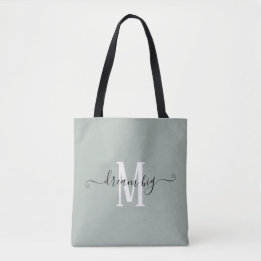 Dream Big Motivatie Monogram Initiaal Sage Green Tote Bag
