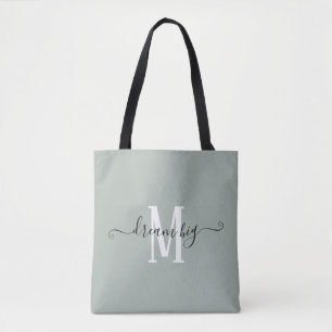 Dream Big Motivatie Monogram Initiaal Sage Green Tote Bag