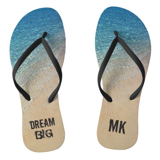 Dream Big Ocean Beach met aangepaste monogram naam Teenslippers (Voetbed)