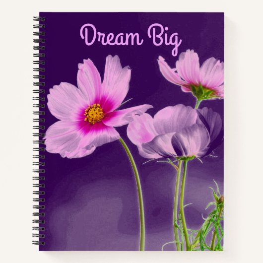 Dream Big Paars Floral Motivatie Notitieboek (Voorkant)