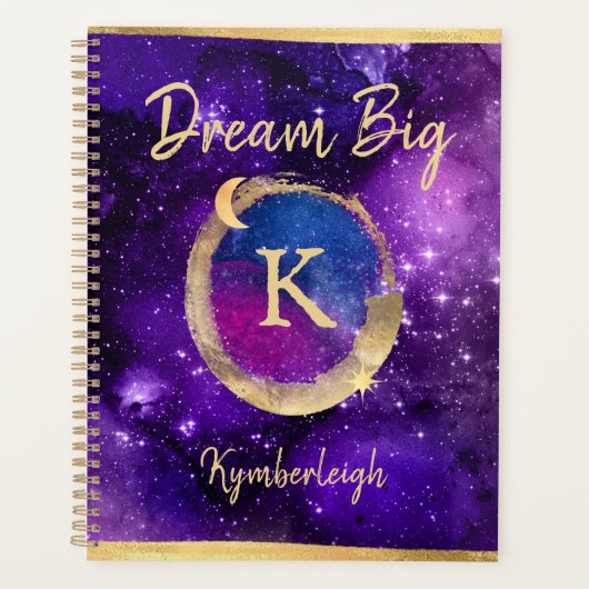 Dream Big Paars Galaxy Glam Gold Monogram Groot Planner (Voorkant)