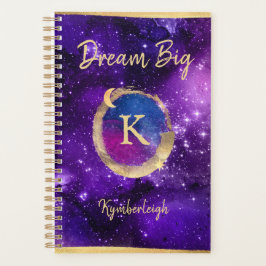 Dream Big Paars Galaxy Glam Gold Monogram Small Planner