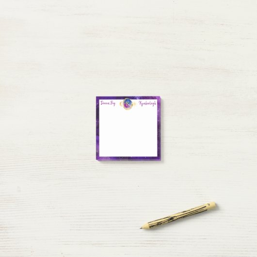 Dream Big Paars Galaxy Gold Monogram Small Square Post-it® Notes (Op bureau)