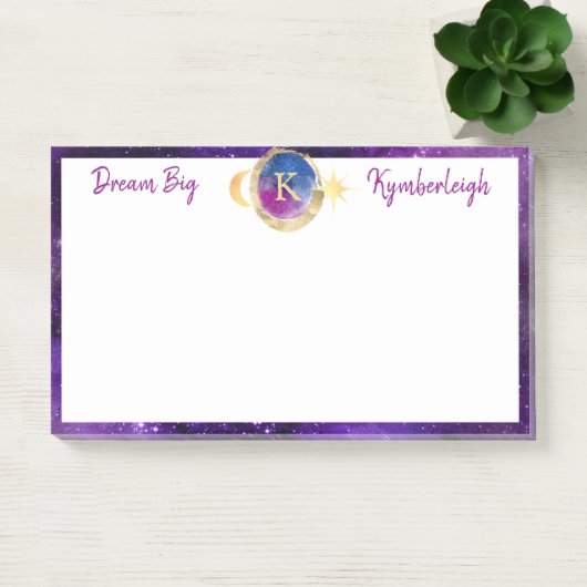 Dream Big Paars Galaxy Monogram Groot rechthoekig Post-it® Notes (Kantoor)