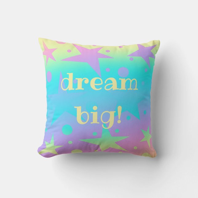 "Dream Big!" Pastelsterren en Stippen gradiënt Kussen (Voorkant)