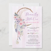 Dream Big Pink en Paarse Boho First Birthday Party Kaart (Voorkant)