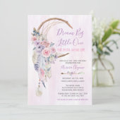 Dream Big Pink en Paarse Boho First Birthday Party Kaart (Staand voorkant)