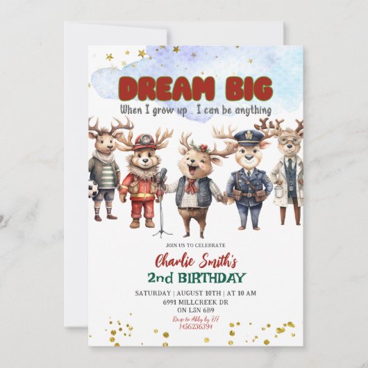 Dream Big Reindeer Career Theme Kids Birthday Kaart (Voorkant)