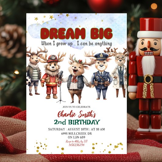 Dream Big Reindeer Career Theme Kids Birthday Kaart
