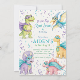 Dream Big Roar Loud Dinosaur Birthday Watercolor Kaart
