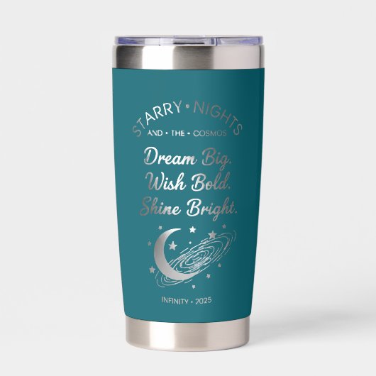 Dream Big, Shine Bright, Teal Insulated Tumbler Geïsoleerde Drinkbeker (Voorkant)