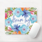 Dream Big | Trendy Blue Waterverf Flowers Muismat (Met muis)