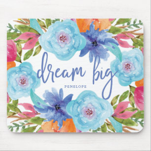 Dream Big   Trendy Blue Waterverf Flowers Muismat