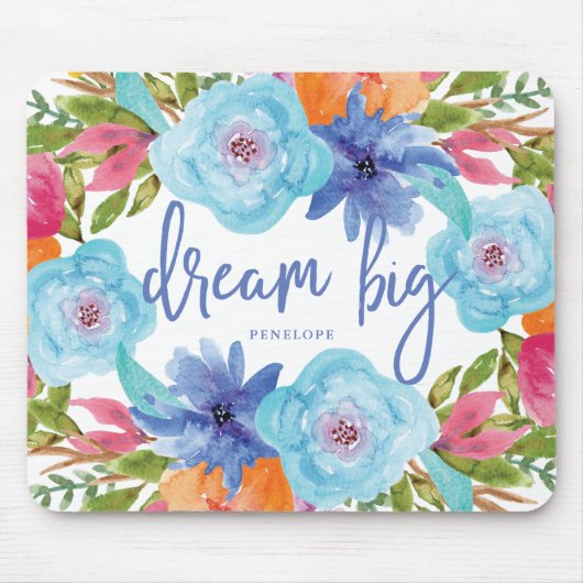 Dream Big | Trendy Blue Waterverf Flowers Muismat (Voorkant)