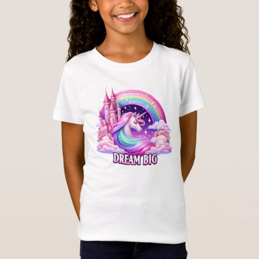 Dream Big Unicorn T-shirt – Rainbow Girls' T-shirt (Voorkant)