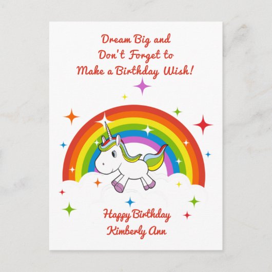 "Dream Big" Unicorn Verjaardag Briefkaart (Voorkant)